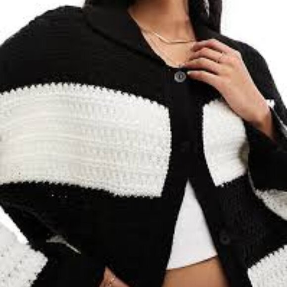 ASOS DESIGN Knit Oversized Sweater in Black/White stripe/NWT/S - Picture 3 of 12